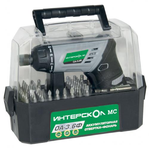 Отвертка аккумуляторная ИНТЕРСКОЛ ОА-3,6Ф (Li-Ion, (кейс прозрачный, набор бит 49+1) 433.3.3.30 Отвертка аккумуляторная ИНТЕРСКОЛ ОА-3,6Ф (Li-Ion, (кейс прозрачный, набор бит 49+1) 433.3.3.30