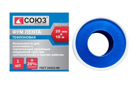 Лента ФУМ СОЮЗ 7011-01-25х10С пл. 0,4г/см, 25ммх10м, 7011-01-25x10С Лента ФУМ СОЮЗ 7011-01-25х10С пл. 0,4г/см, 25ммх10м