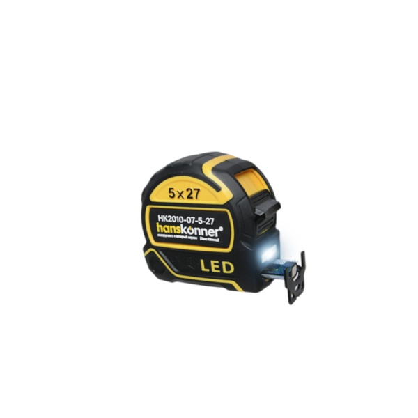 Рулетка 5x27мм противоударный обрезиненный корпус, LED-фонарь HANSKONNER (HK2010-07-5-27), HK2010-07-5-27 Рулетка 5x27мм противоударный обрезиненный корпус, LED-фонарь HANSKONNER (HK2010-07-5-27)