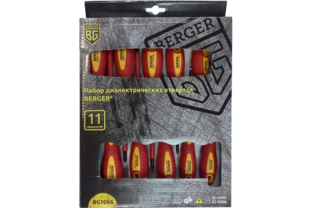 Набор отверток диэлектрических 11 шт до 1000V BERGER BG1066, BG1066 Набор отверток диэлектрических 11 шт до 1000V BERGER BG1066