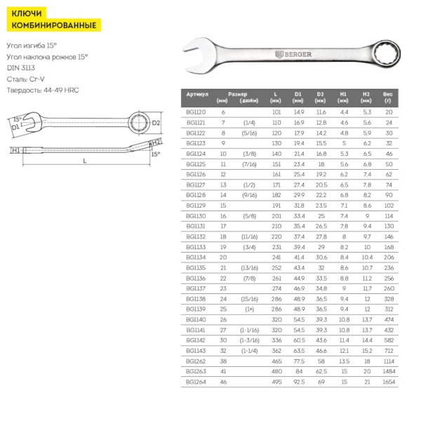 ���� ��������������� 36 �� Berger (BG1261) (Cr-V, �������������)