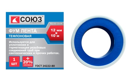 Лента ФУМ СОЮЗ 7011-01-12х10С пл. 0,3г/см, 12ммх10м, 7011-01-12x10С Лента ФУМ СОЮЗ 7011-01-12х10С пл. 0,3г/см, 12ммх10м