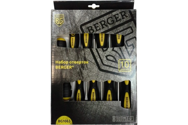 Набор отверток 10 шт BERGER BG1063, BG1063 Набор отверток 10 шт BERGER BG1063