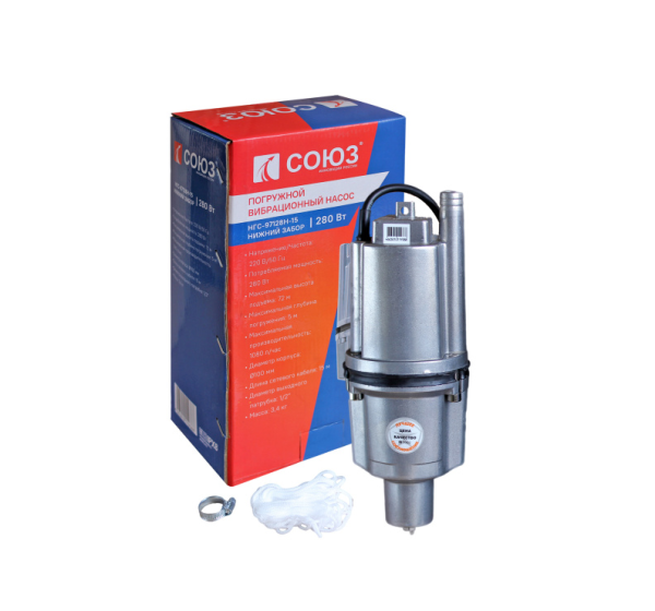 Насос вибрационный СОЮЗ НГС-97128Н-15 280Вт, 18л/мин.напор 72м, нижн забор, 15м, НГС-97128Н-15 Насос вибрационный СОЮЗ НГС-97128Н-15 280Вт, 18л/мин.напор 72м, нижн забор, 15м
