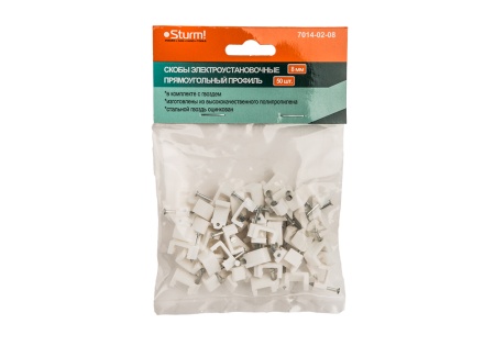 Скобы электроустановочные 8 мм STURM 7014-02-08 (прямоугольный профиль) 50 шт, 7014-02-08 Скобы электроустановочные 8 мм STURM 7014-02-08 (прямоугольный профиль) 50 шт