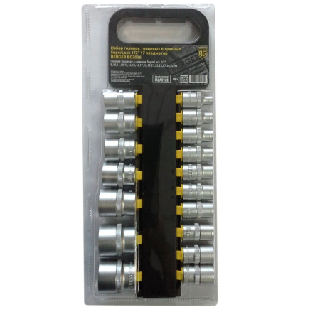 Набор головок торцевых 17 шт 1/2" SuperLock BERGER BG2036, BG2036 Набор головок торцевых 17 шт 1/2" SuperLock BERGER BG2036