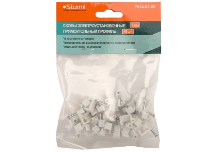 Скобы электроустановочные 9 мм STURM 7014-02-09 (прямоугольный профиль) 40 шт, 7014-02-09 Скобы электроустановочные 9 мм STURM 7014-02-09 (прямоугольный профиль) 40 шт